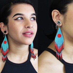 Turquoise Boho Beaded Earrings, Hipster Chic Beaded Earrings, Tribal fashion